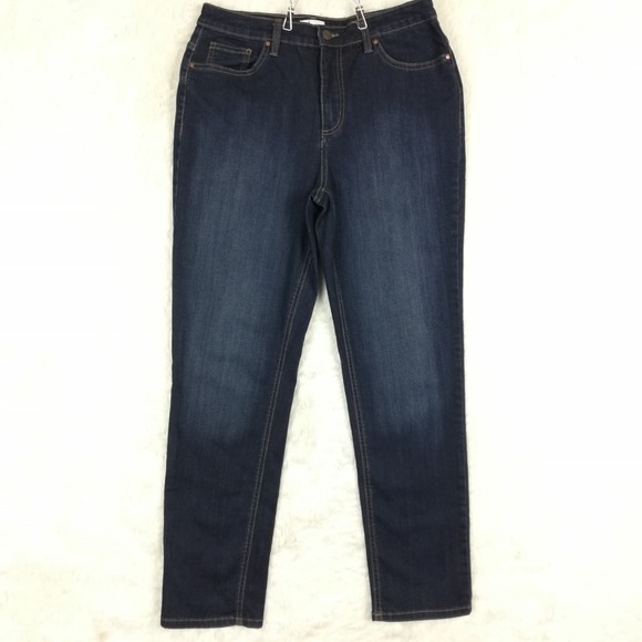 D & Co Womens Mom Jeans High Rise Blue Denim Dark Wash Stretch 8 - Picture 1 of 10